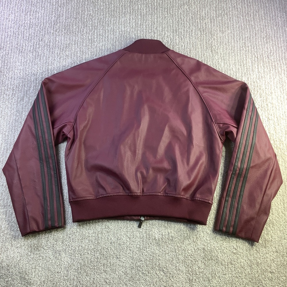 Adidas Pleather SST Track Top Jacket Burgundy Womens Size M NWOT - Picture 3 of 11
